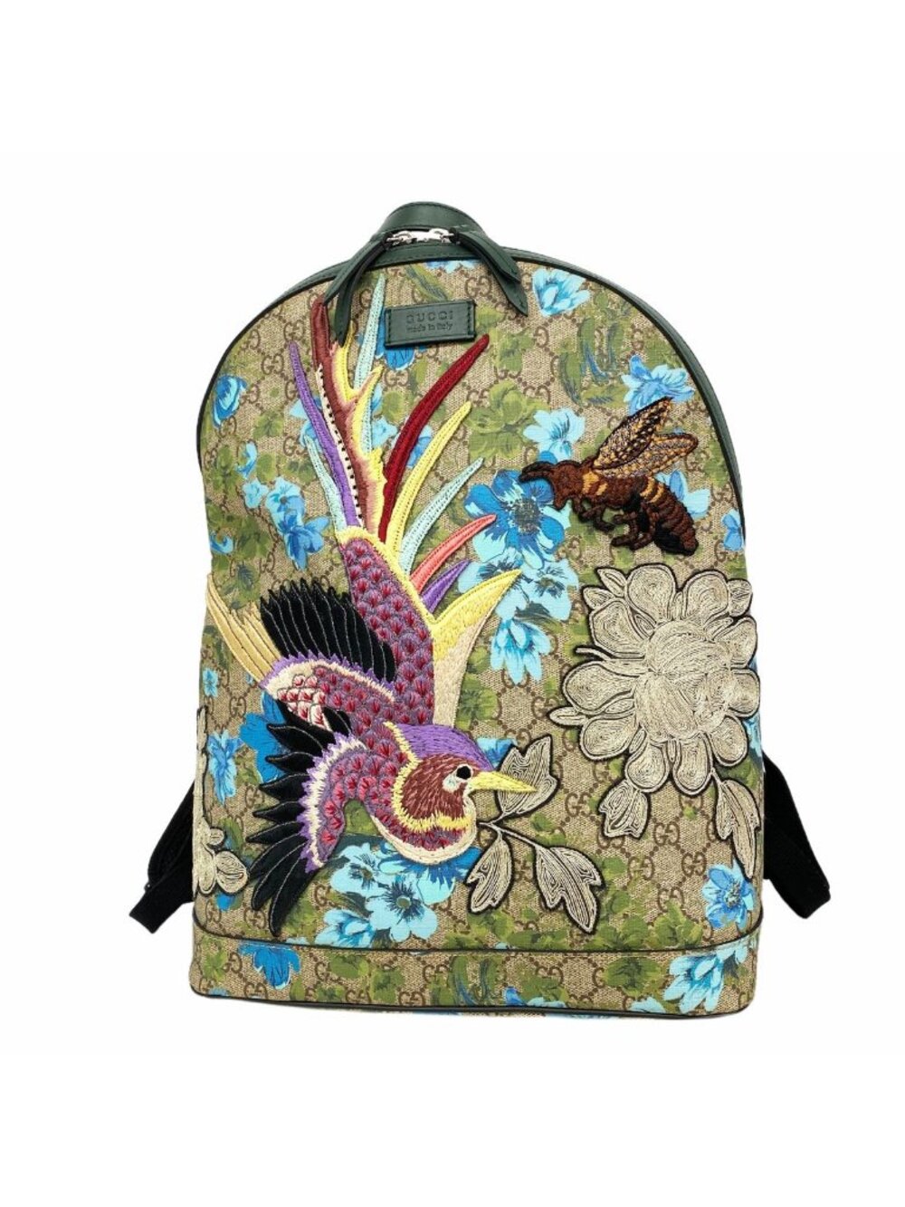 Gucci Backpack GG Supreme Bird Embroidery Beige Multicolor Silver